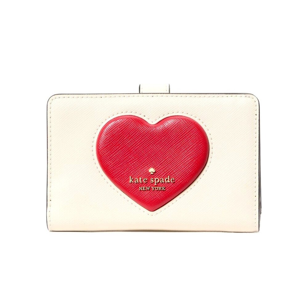 New Kate Spade Madison Medium Compact Bifold Wallet Puffy Heart Meringue Multi